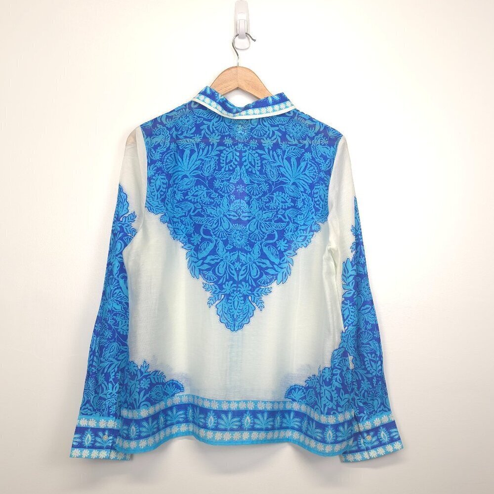 Lilly Pulitzer Breeze Aqua Jungle Escape Engineered Woven Kiran Button Down Top - Picture 5 of 10